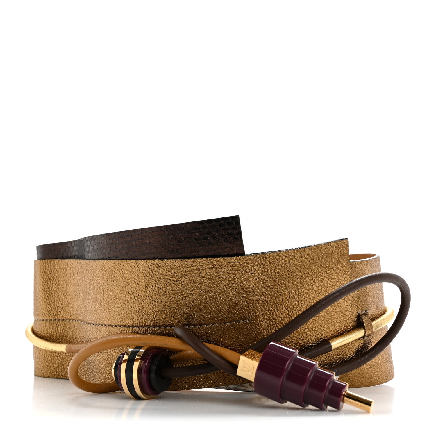 Louis Vuitton Grained Calfskin Watersnake Wide Obi Tie Belt Multicolor 1 of 9
