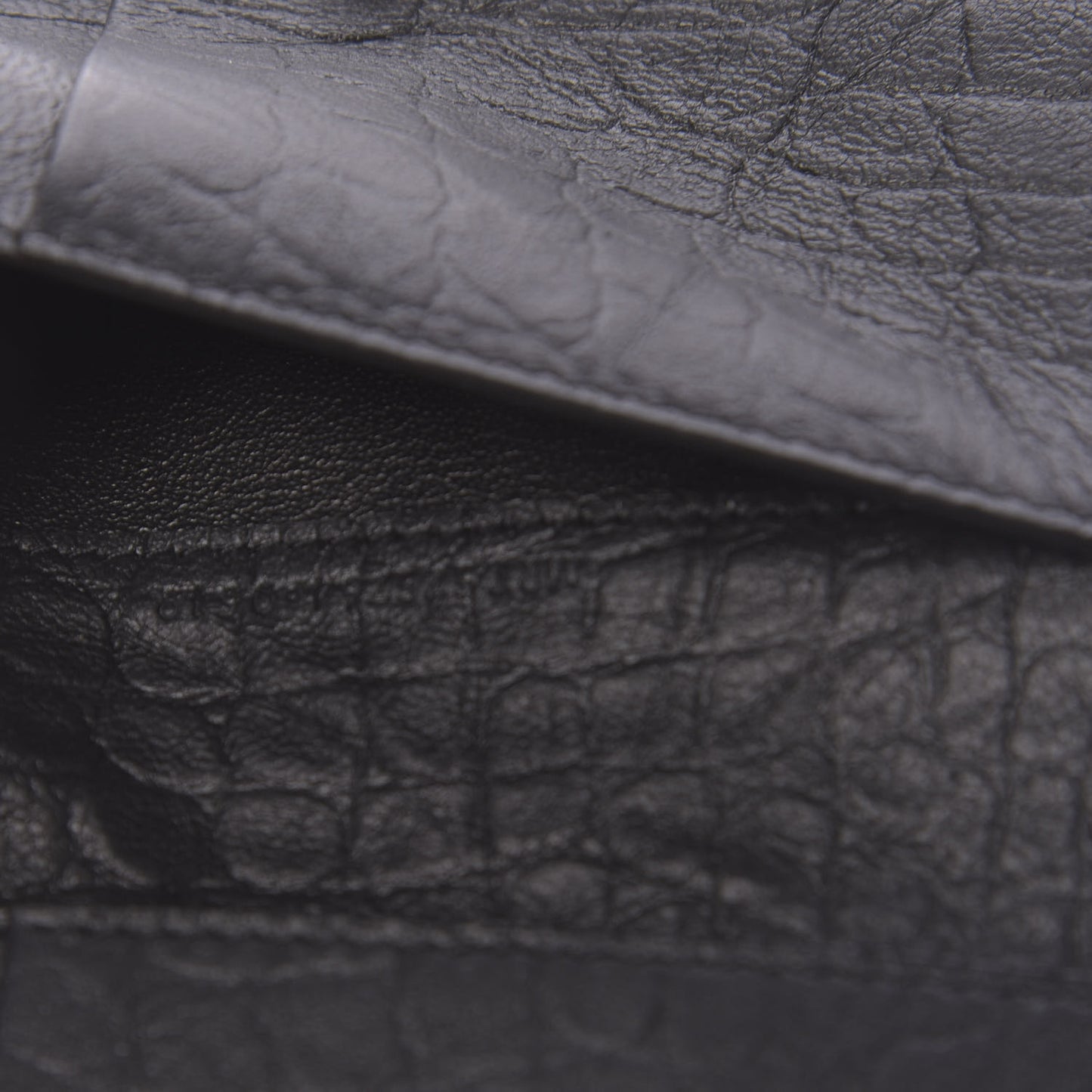 Calfskin Crocodile Embossed Monogram Bi-Fold Zipped Wallet Black