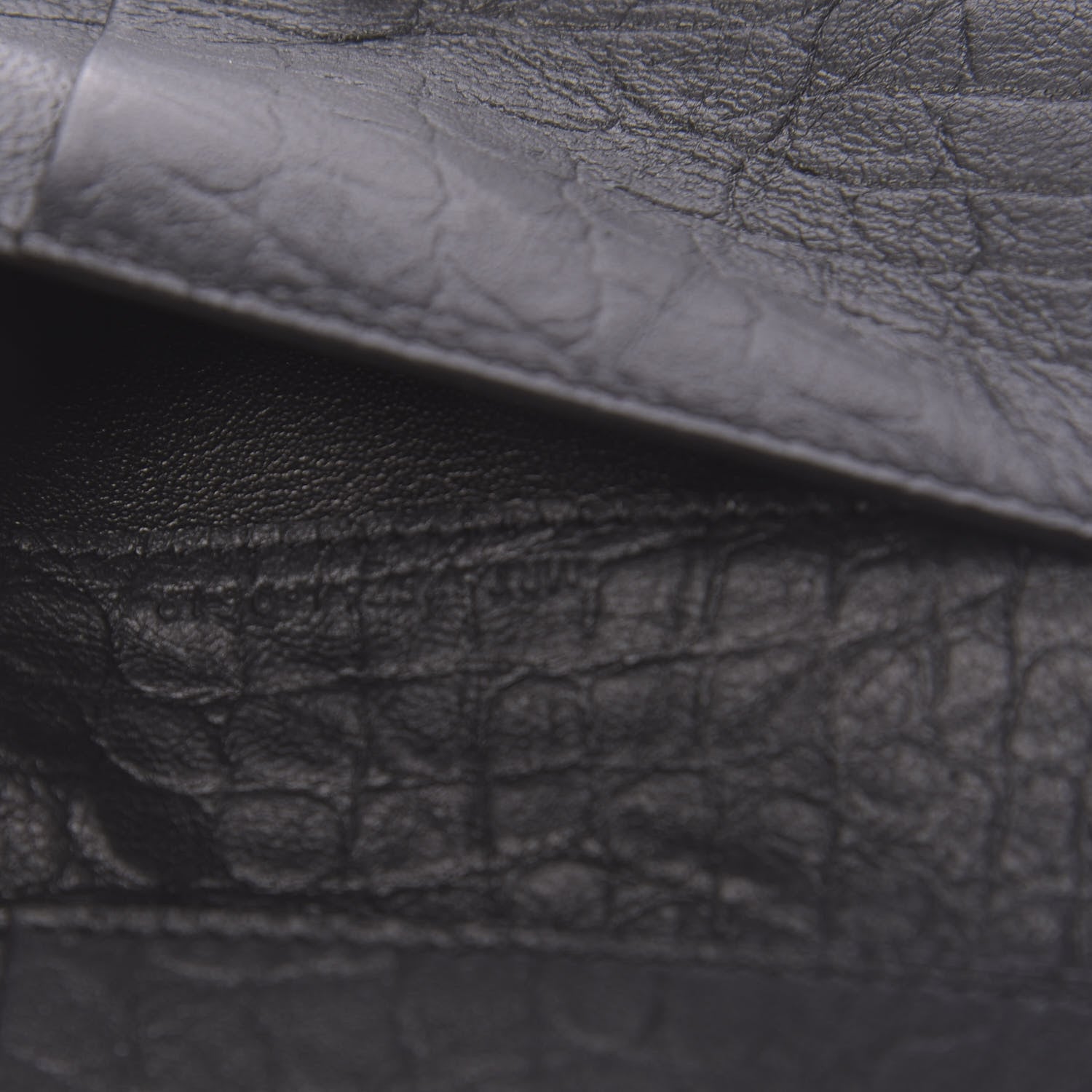 Saint Laurent Calfskin Crocodile Embossed Monogram Bi-Fold Zipped Wallet Black 7 of 8