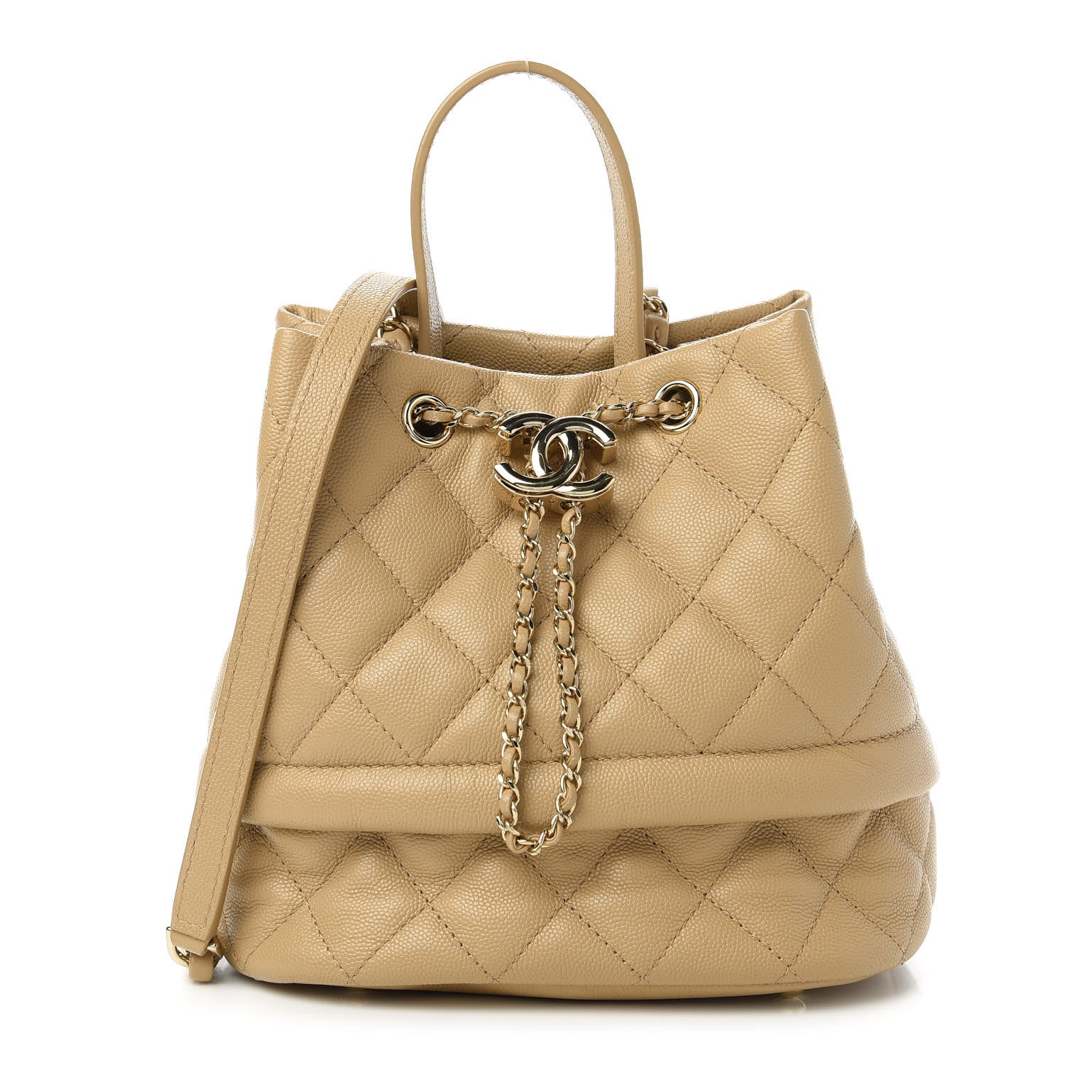 Chanel Caviar Quilted Rolled Up Bucket Drawstring Bag Beige Clair 1 of 11