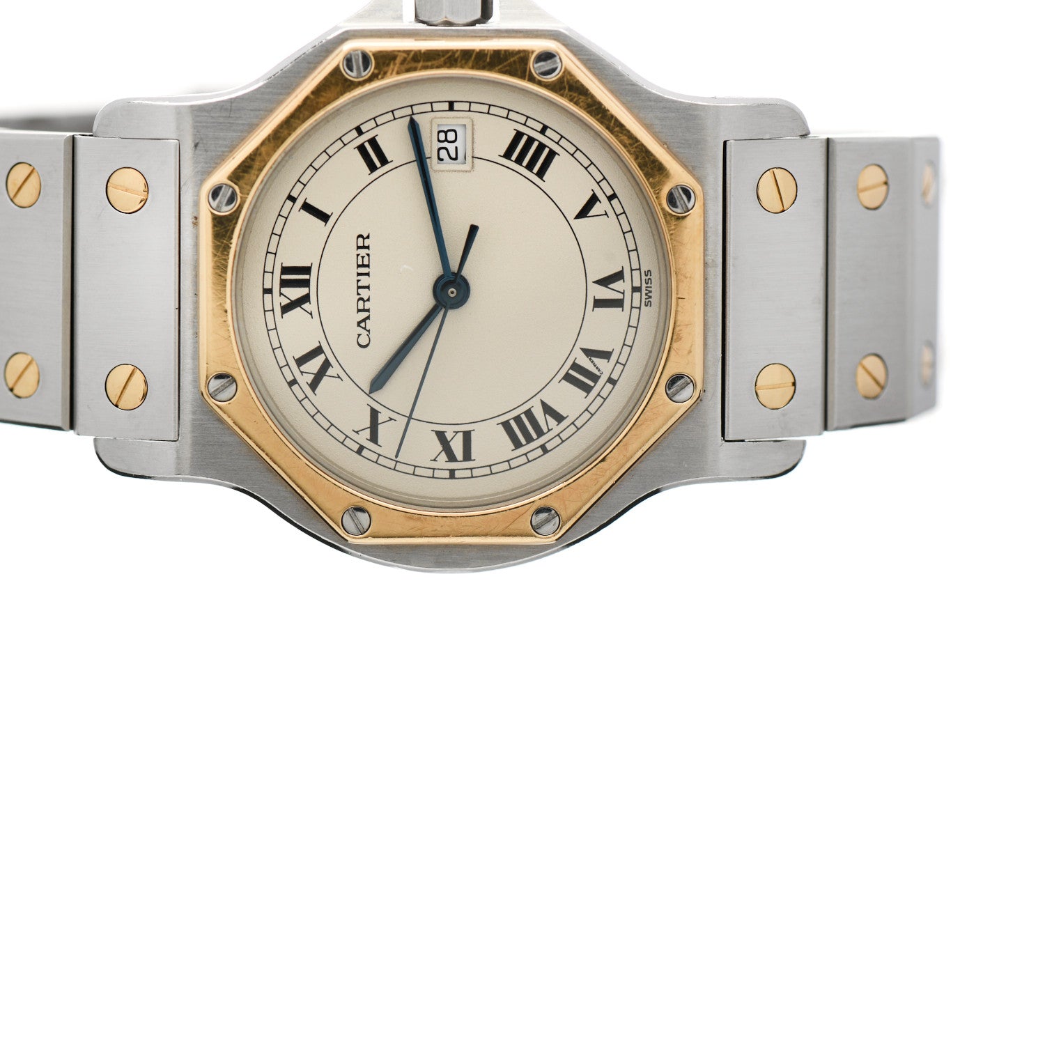 Cartier Stainless Steel 18K Yellow Gold 29mm Santos Octagon Quartz Watch 7 of 8