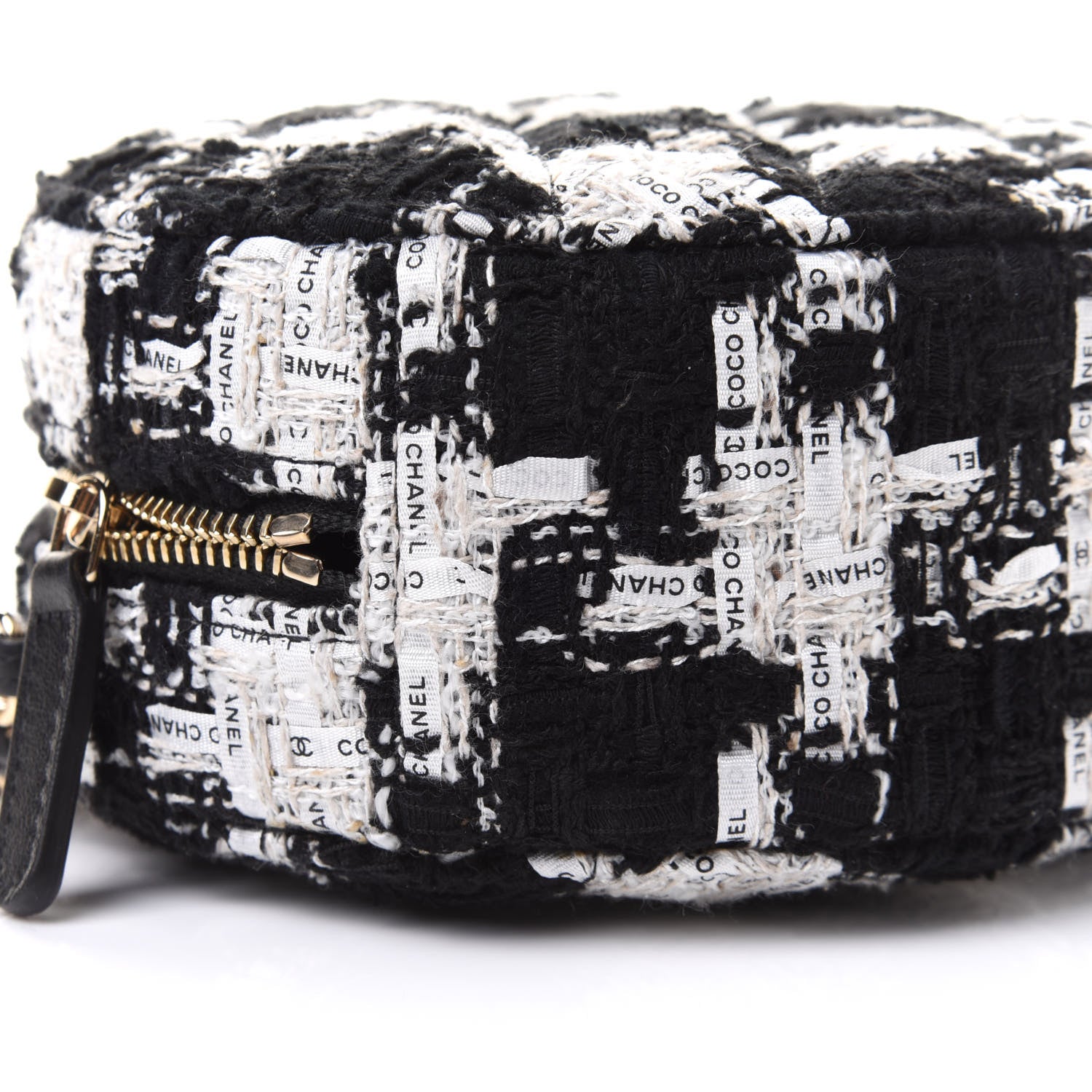 Chanel Tweed Quilted Round Clutch With Chain Black Ecru White 8 of 10