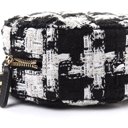 Chanel Tweed Quilted Round Clutch With Chain Black Ecru White 8 of 10