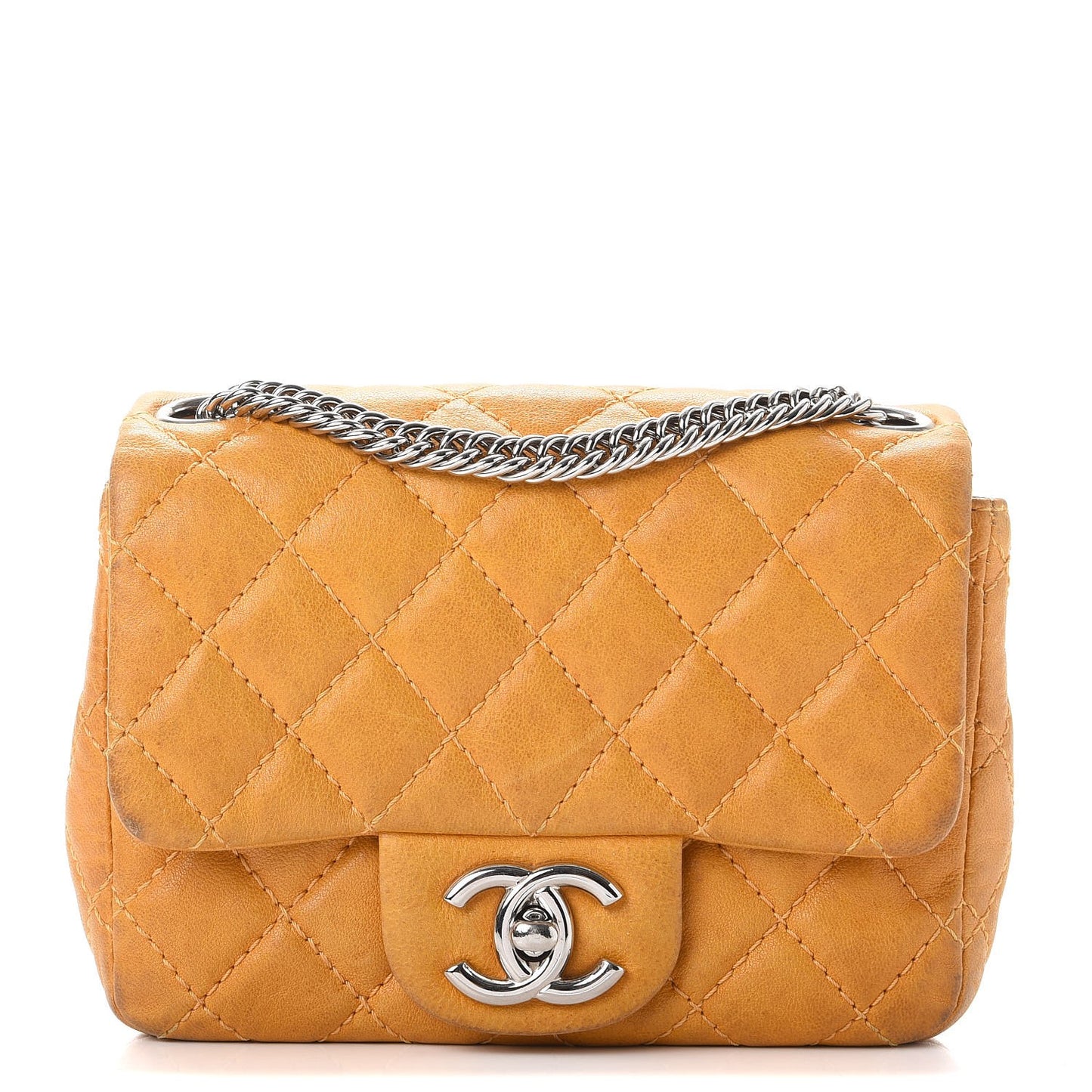 Glazed Lambskin Quilted Mini Bijoux Chain Square Flap Mango