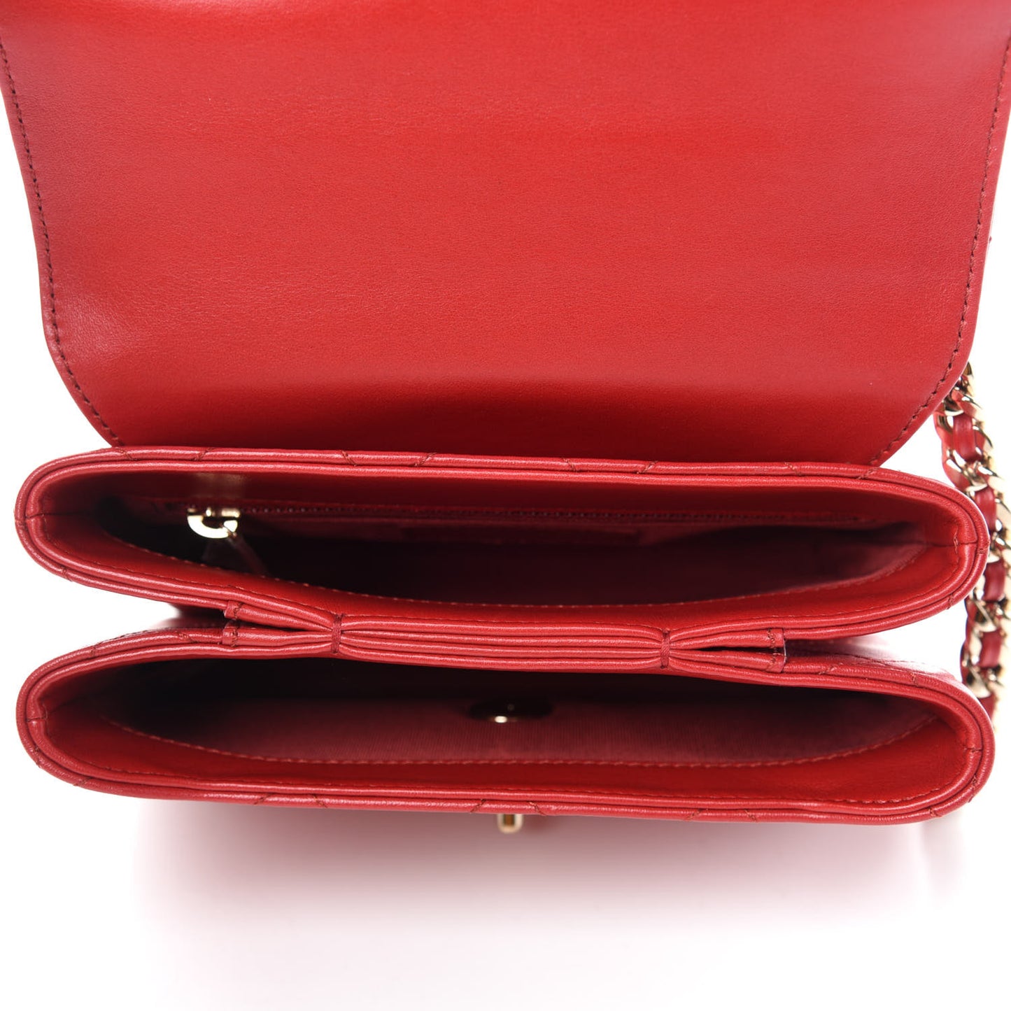 Calfskin Quilted Small Double Pocket Top Handle Flap Red