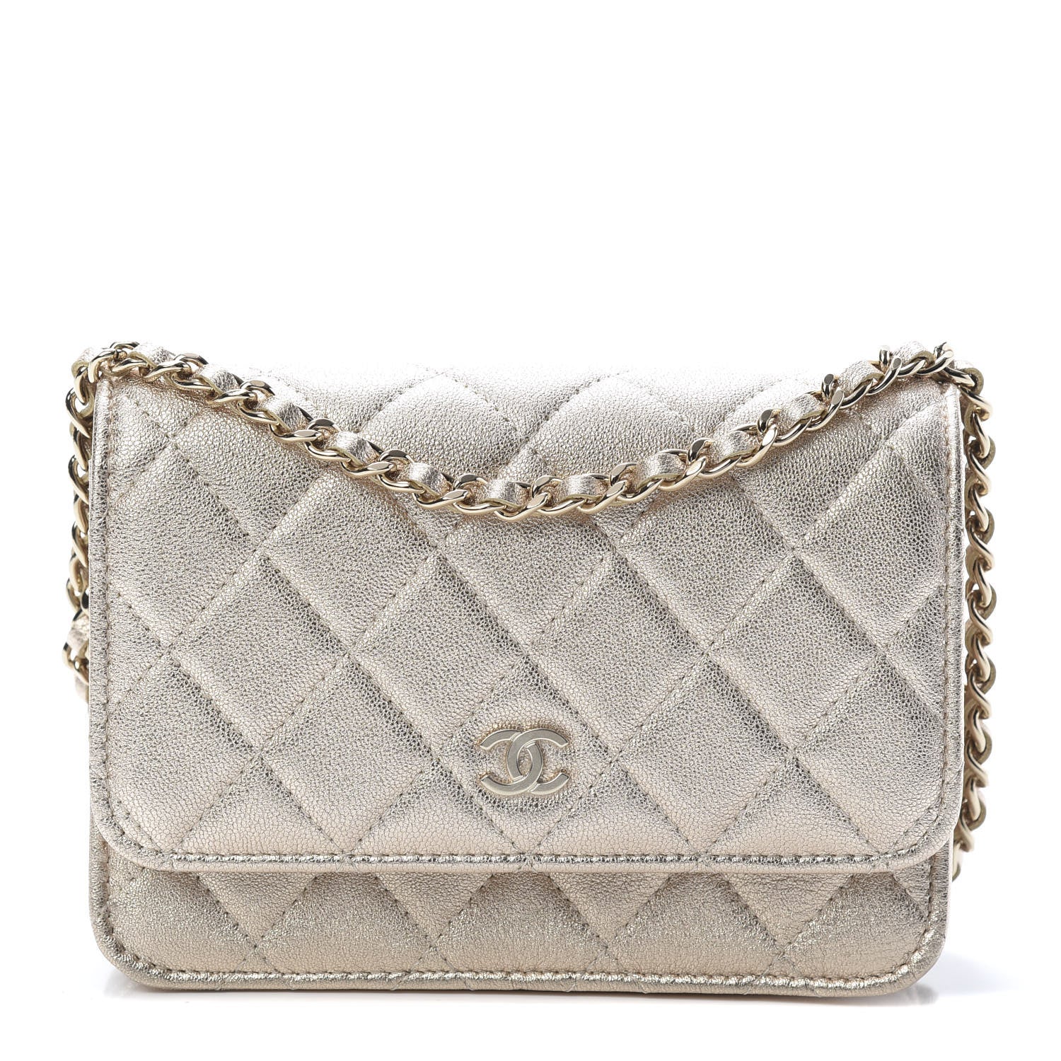 Chanel Metallic Lambskin Quilted Mini Wallet On Chain WOC Gold 1 of 11
