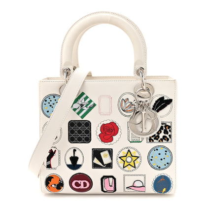 Christian Dior Smooth Calfskin Patch Embellished Medium Lady Dior White 1 of 12