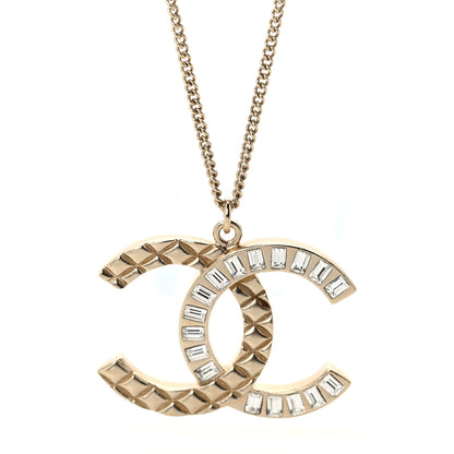 Chanel Baguette Crystal Quilted CC Pendant Necklace Gold 4 of 6