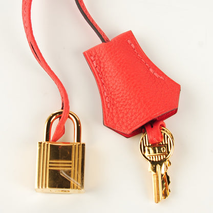Hermes Togo Bi Color Horseshoe Birkin 35 Rouge Pivoine Gris Tourterelle 16 of 17