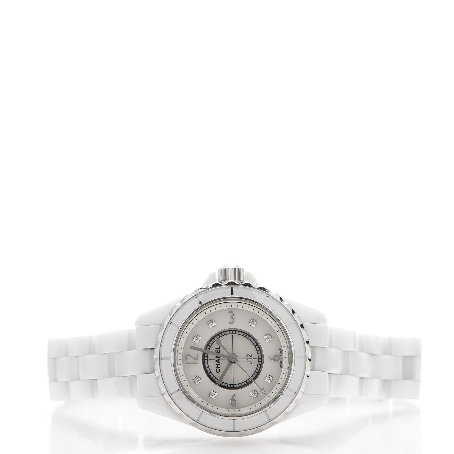 Chanel Stainless Steel Ceramic Diamond Mother of Pearl 29mm J12 Quartz Watch White 2 of 7