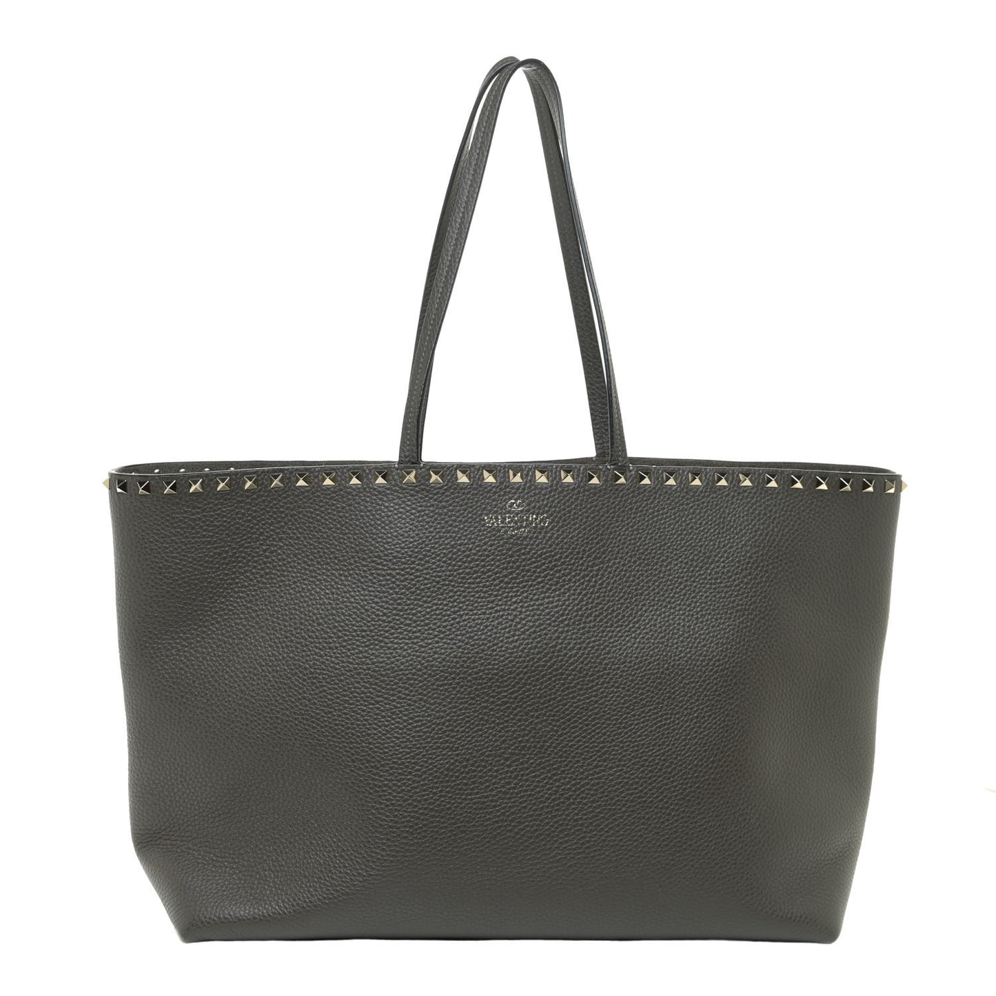 Grained Calfskin Rockstud Shoulder Tote Graphite