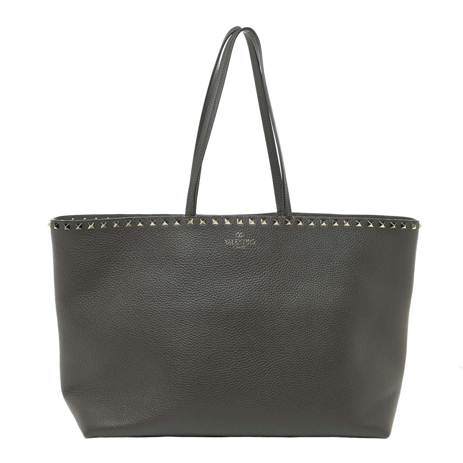 Valentino Garavani Grained Calfskin Rockstud Shoulder Tote Graphite 1 of 16