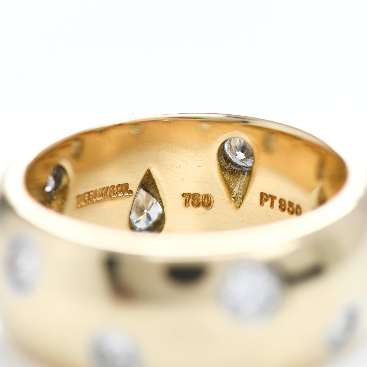18K Yellow Gold Platinum Diamond Wide Etoile Band Ring 47 4.25