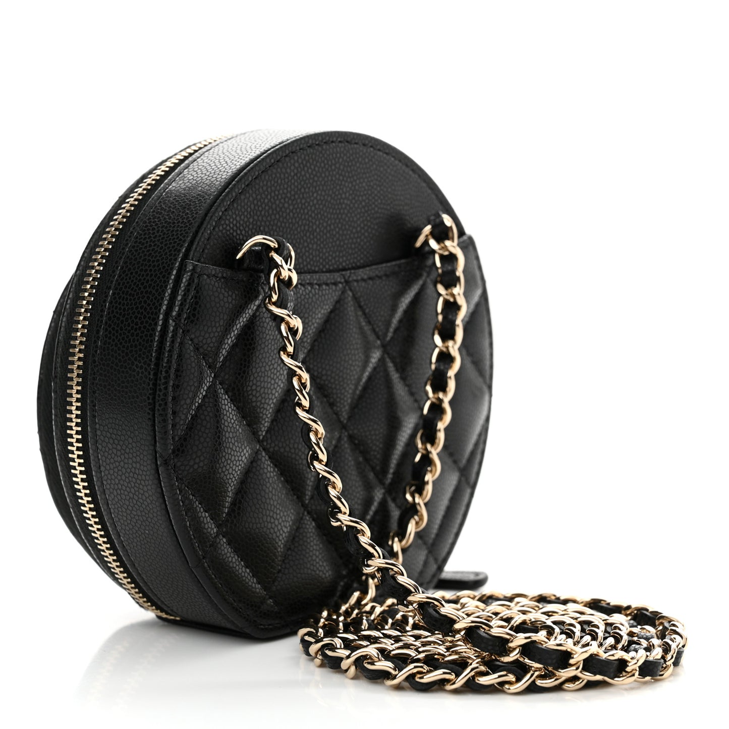 Caviar Quilted Round Coco Clutch With Chain Black
