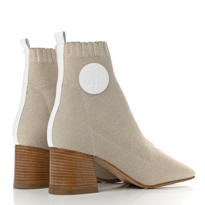 Hermes Knit Calfskin Volver 60 Ankle Boots 37 Nocciola 4 of 10