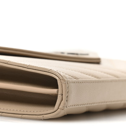 Saint Laurent Grain De Poudre Matelasse Chevron Monogram Chain Wallet Dark Beige 8 of 10