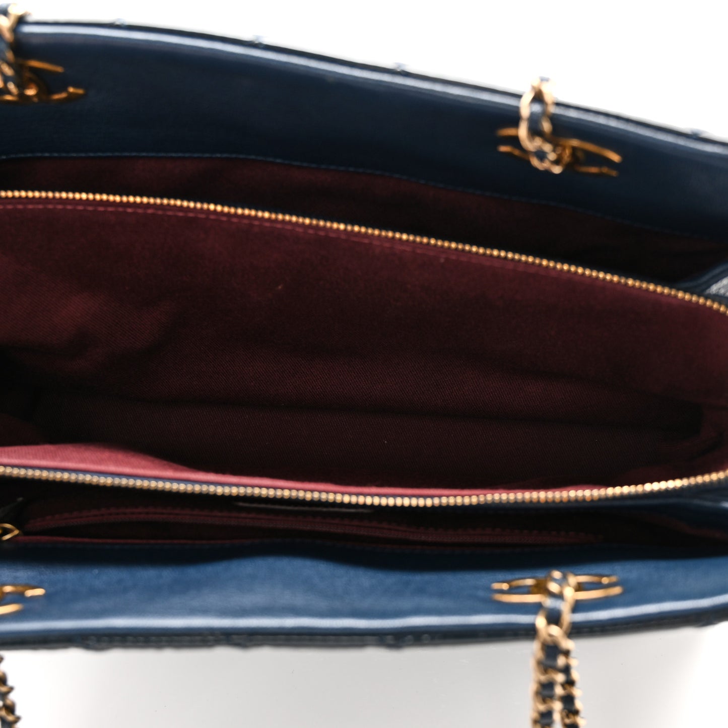 Patent Goatskin Quilted Small CC Eyelet Tote Blue