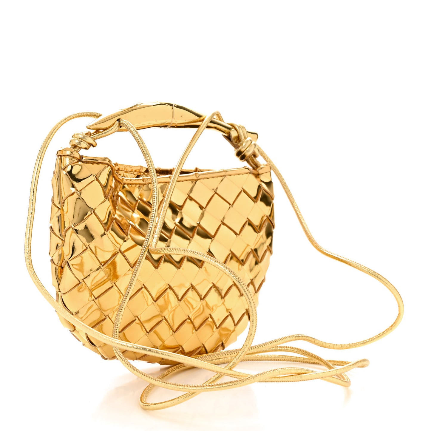 Mirror Laminated Nappa Intrecciato Mini Sardine Bag Gold