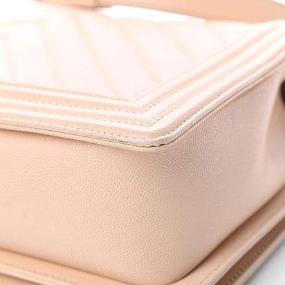 Chanel Caviar Chevron Quilted New Medium Boy Flap Light Beige 11 of 17