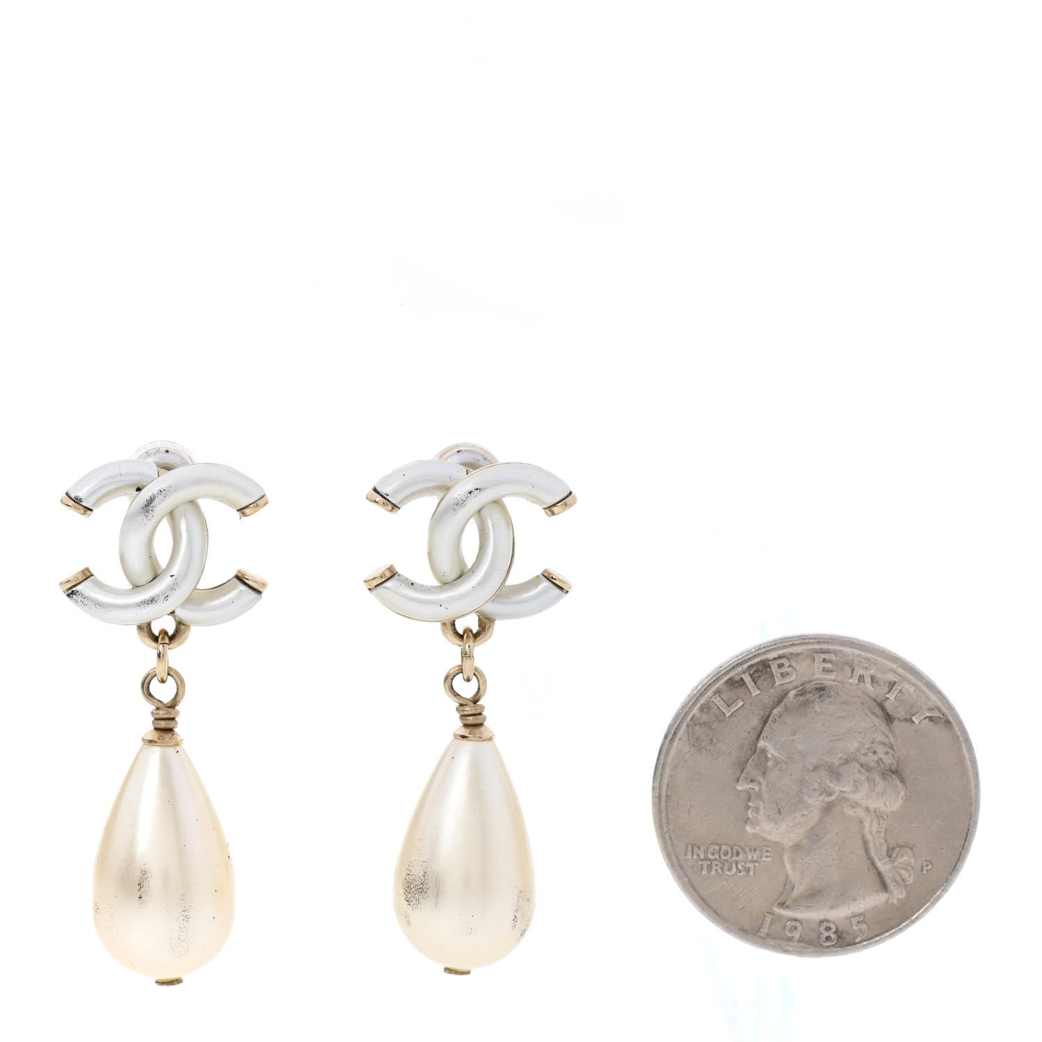 Chanel Pearl CC Drop Earrings Gold 2 of 5
