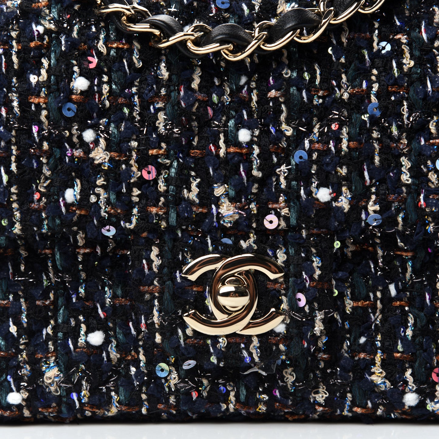 Glittered Tweed Quilted Mini Rectangular Flap Navy Blue Mulitcolor