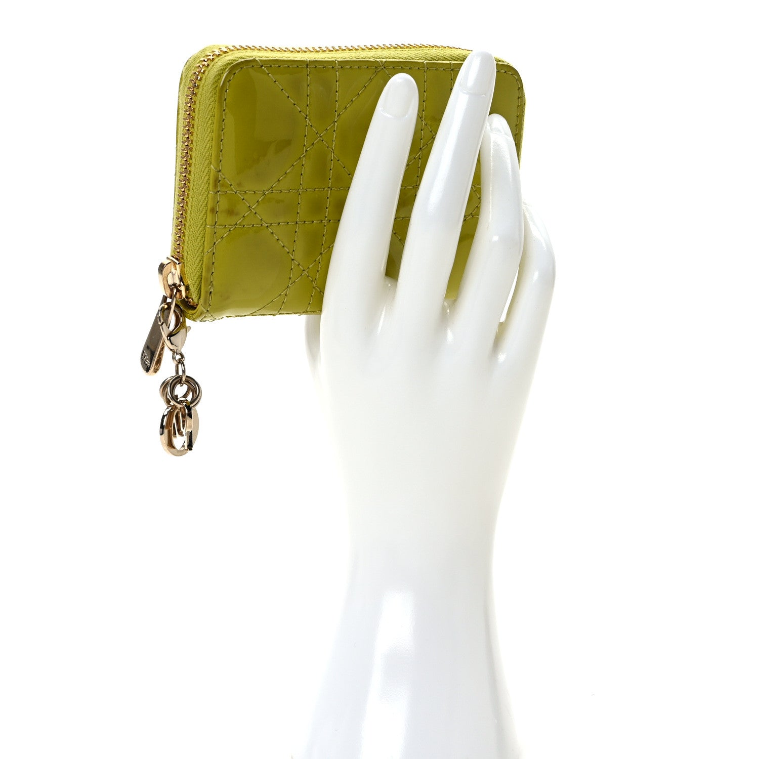 Christian Dior Patent Cannage Small Lady Dior Voyageur Coin Purse Lime 2 of 7