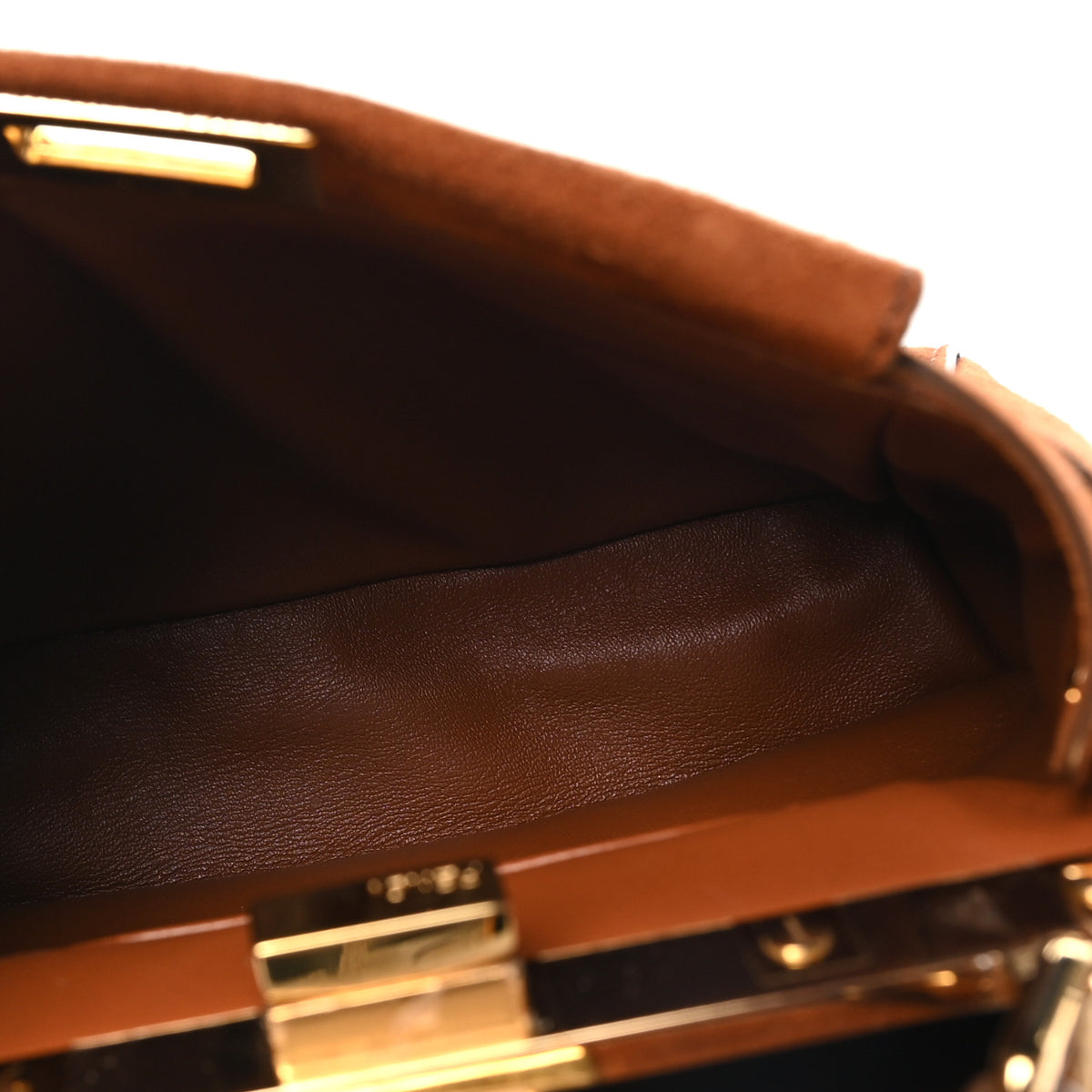 Chamois Karung Shiny Nappa Mini Pocket Peekaboo Iconic Satchel Cuoio Caramello