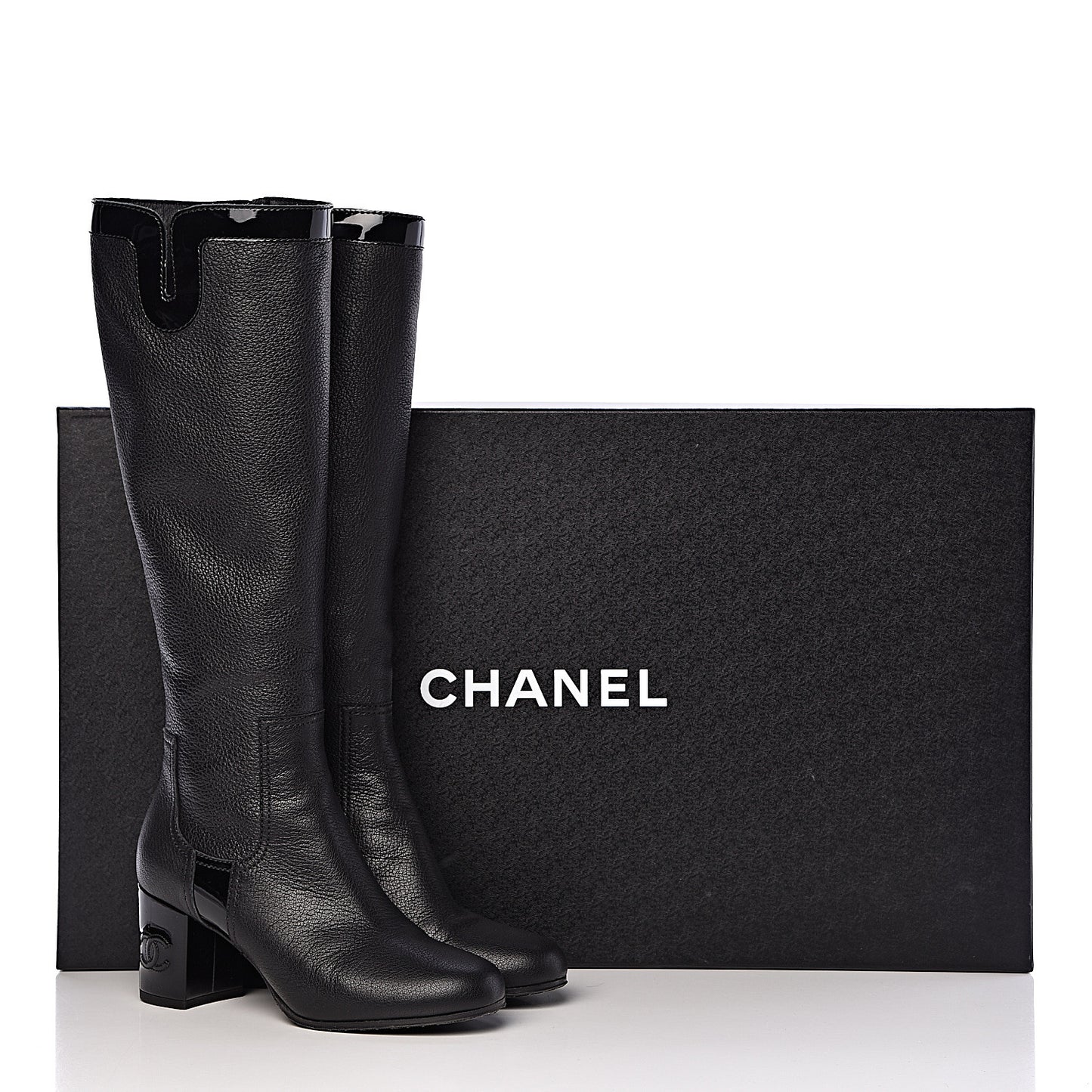 Grained Goatskin Patent Calfskin High Boots 37.5 Black