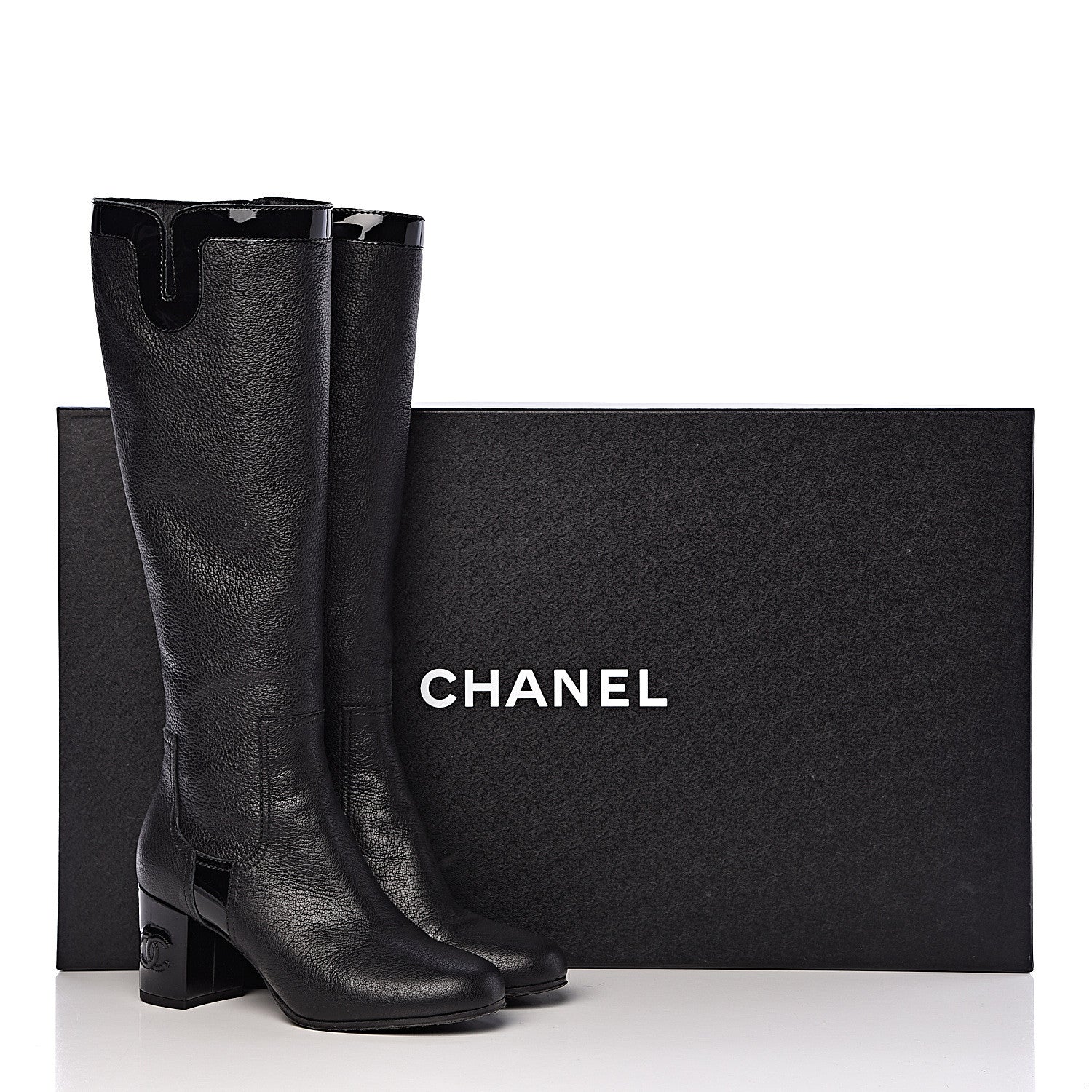 Chanel Grained Goatskin Patent Calfskin High Boots 37.5 Black 9 of 9