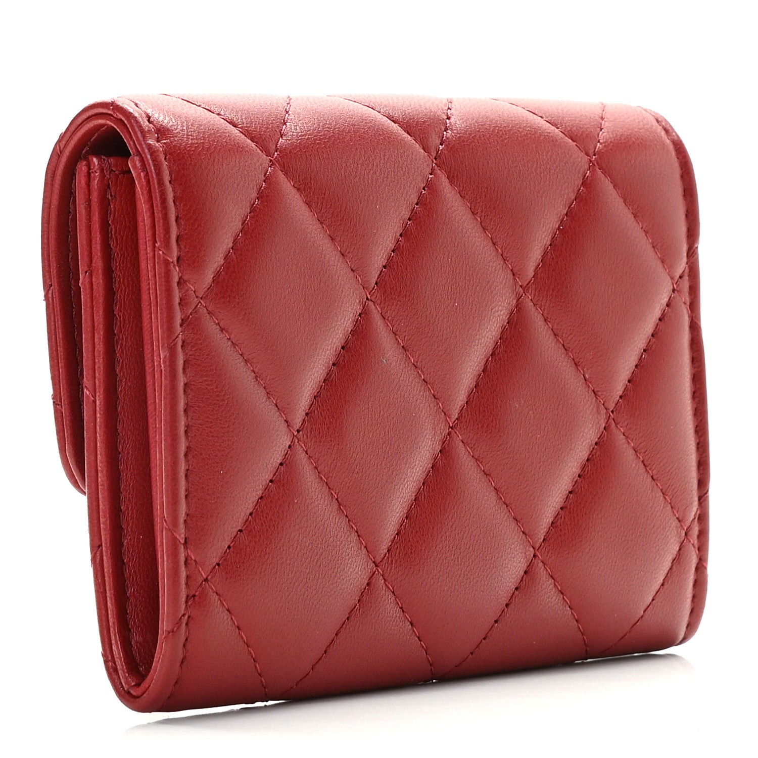 Chanel Lambskin Quilted Enamel Flap Card Holder Wallet Red 2 of 10