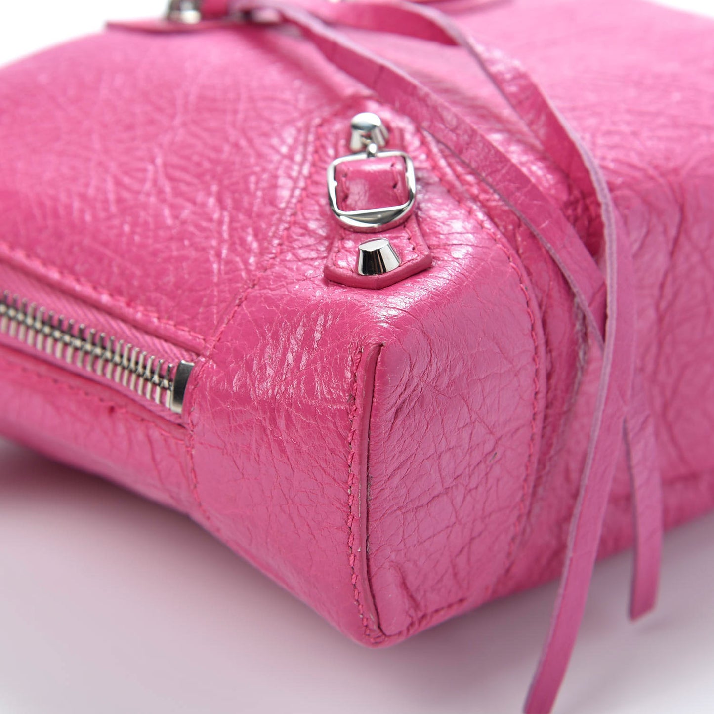 Agneau Arena Classic Silver Hardware Pouch With A Chain Crossbody Rose Flamingo