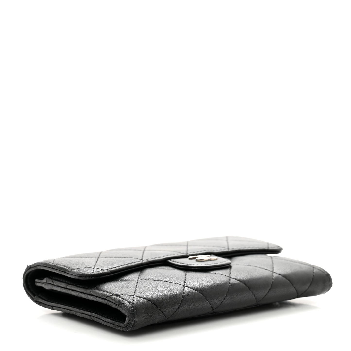 Lambskin Quilted Flap Card Holder Wallet Black