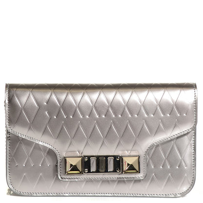 Proenza Schouler Embossed Patent Calfskin Crosshatch PS11 Chain Wallet Silver 1 of 7