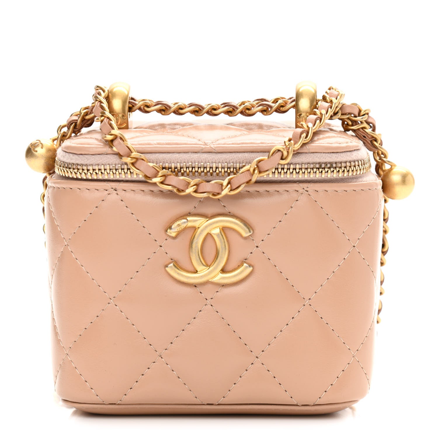 Chanel Calfskin Quilted Mini Perfect Fit Vanity Case With Chain Beige 1 of 11