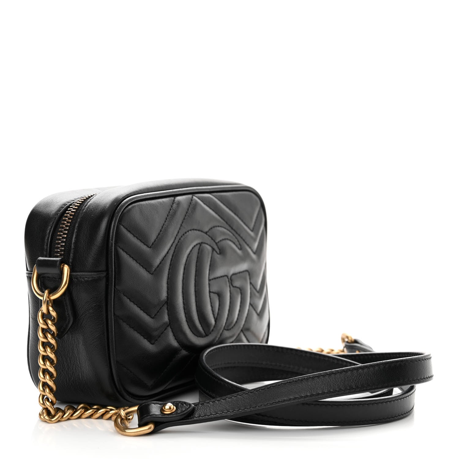 Gucci Calfskin Matelasse Mini GG Marmont Chain Shoulder Bag Black 3 of 14
