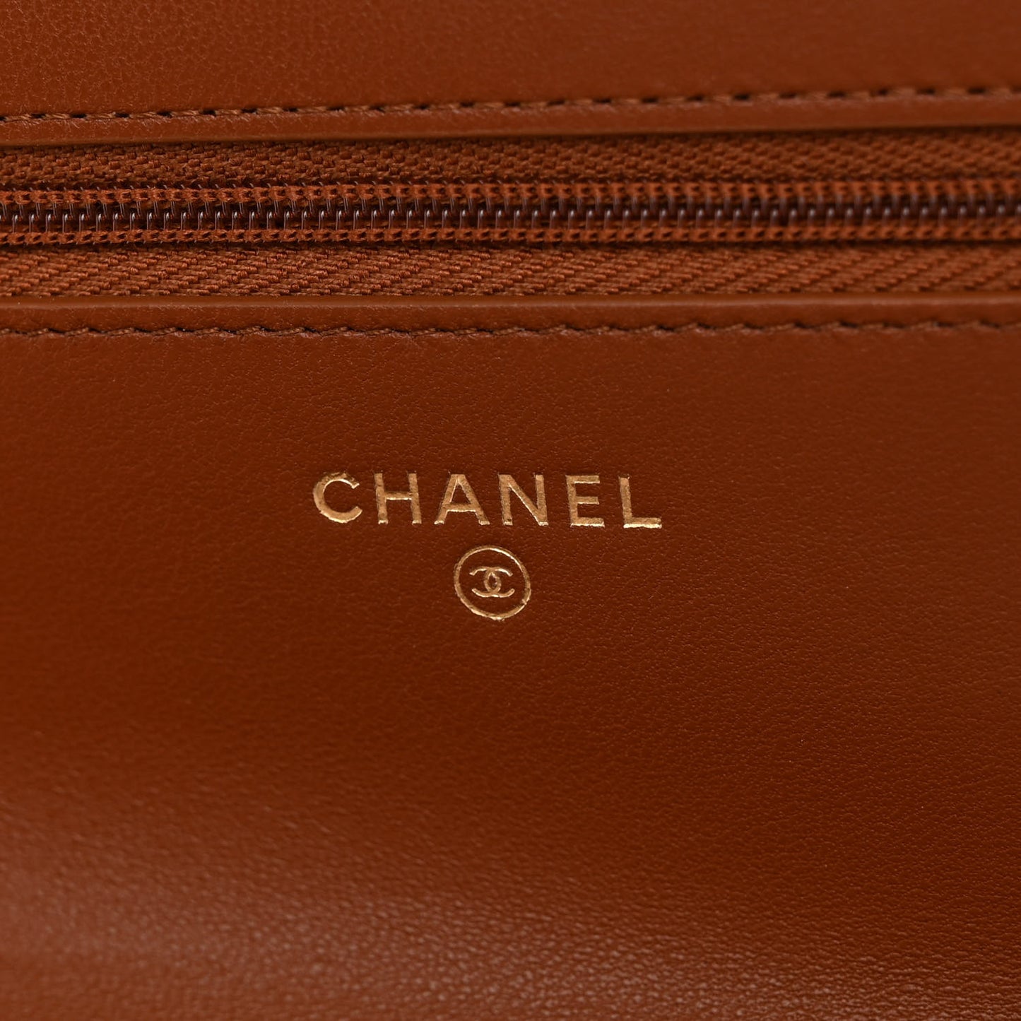 Lambskin Quilted Studded CC Wallet On Chain WOC Light Brown