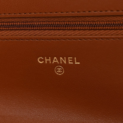 Chanel Lambskin Quilted Studded CC Wallet On Chain WOC Light Brown 6 of 12