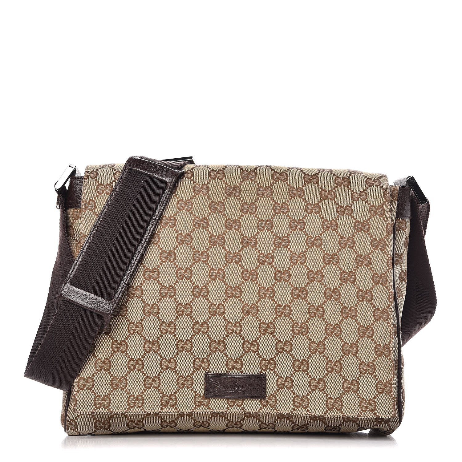 Gucci Monogram Small Flap Messenger Bag Beige Dark Brown 1 of 11
