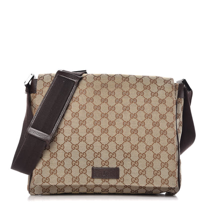 Gucci Monogram Small Flap Messenger Bag Beige Dark Brown 1 of 11