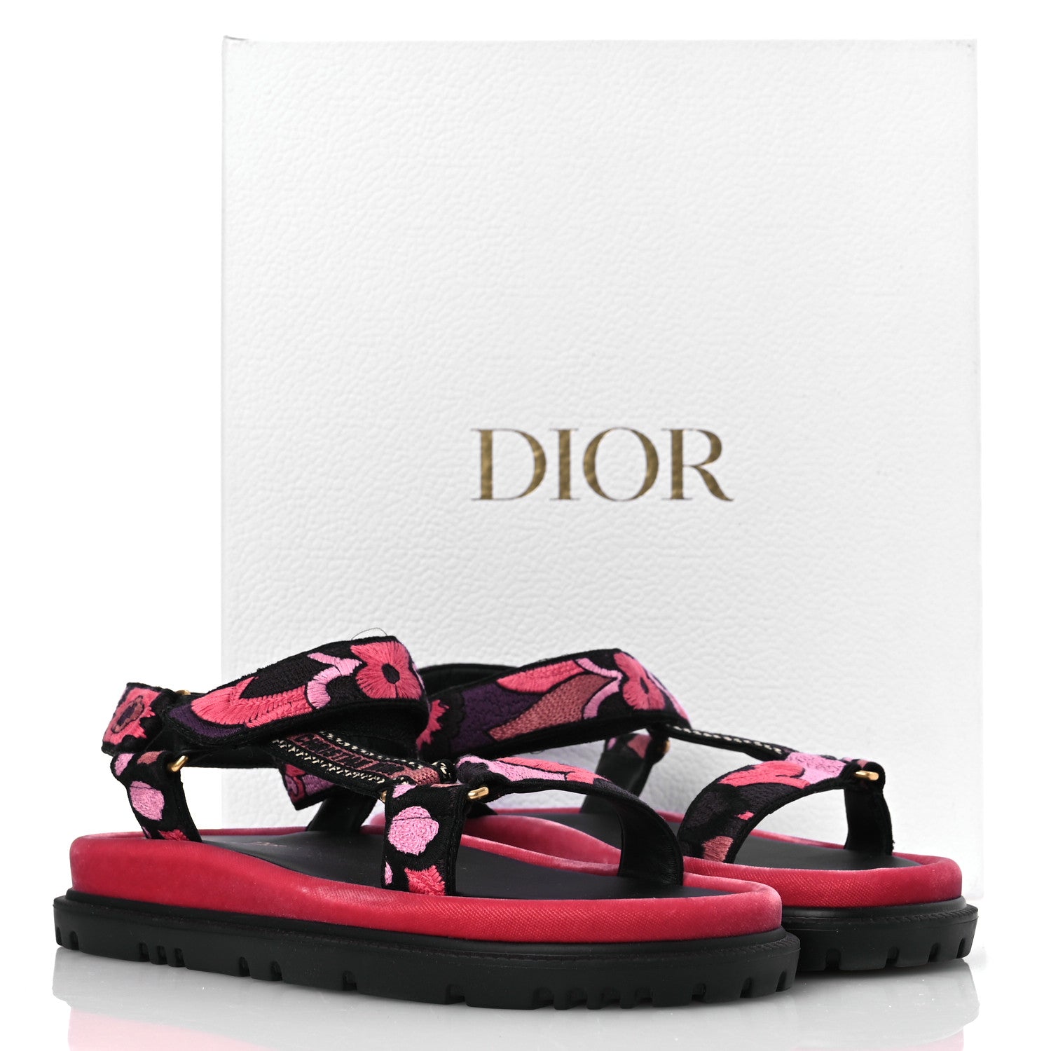Christian Dior Canvas Embroidered Velvet Jardin Indien 10mm D-Wave Sandals 39 Pink Multicolor 13 of 13