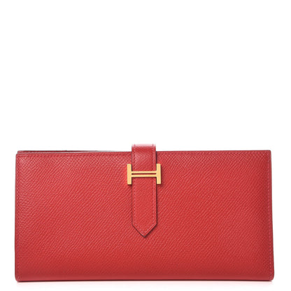 Hermes Epsom Bearn Gusset Wallet Rouge Casaque 1 of 8