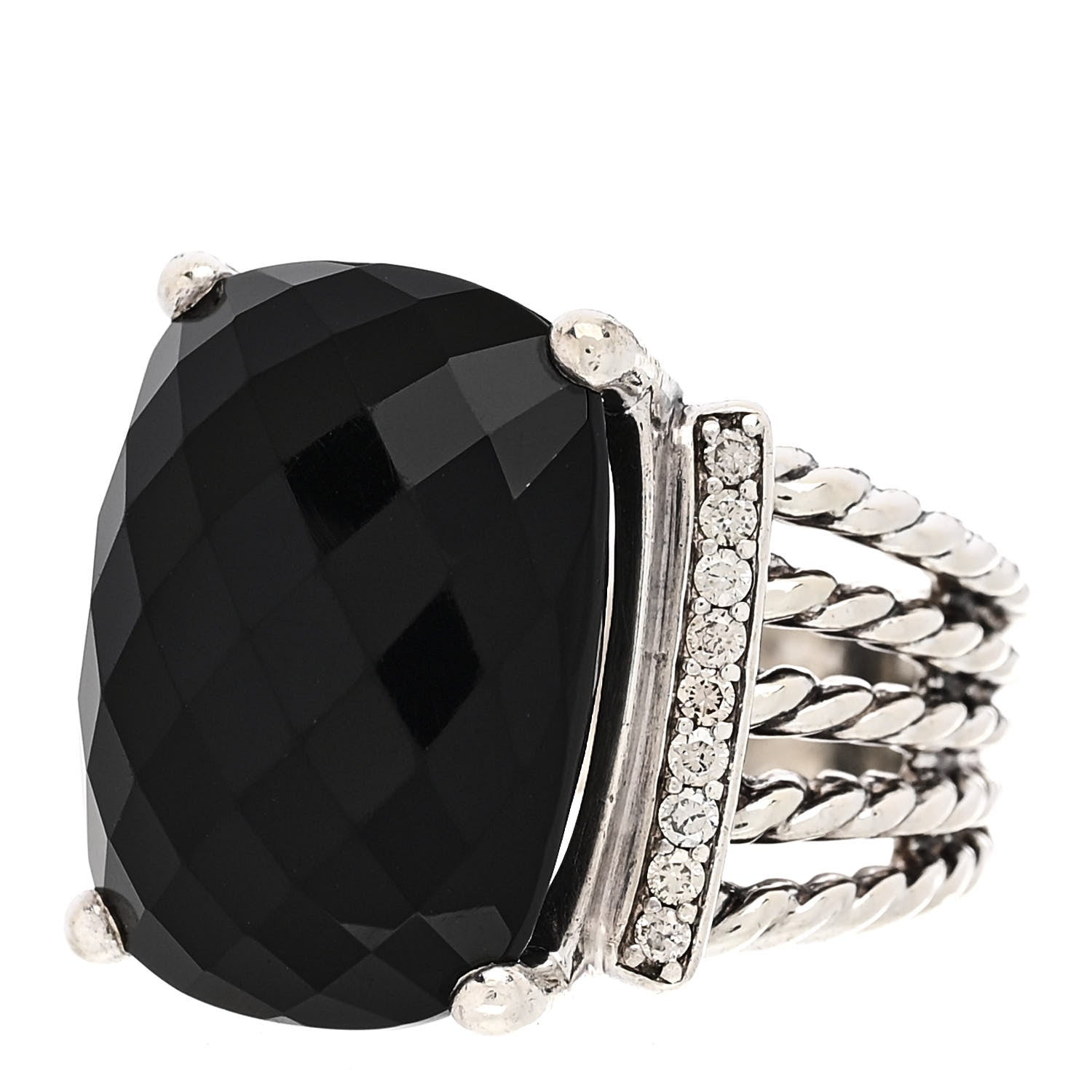 David Yurman Sterling Silver Diamond Black Onyx 20mm Wheaton Ring 54 7 3 of 5