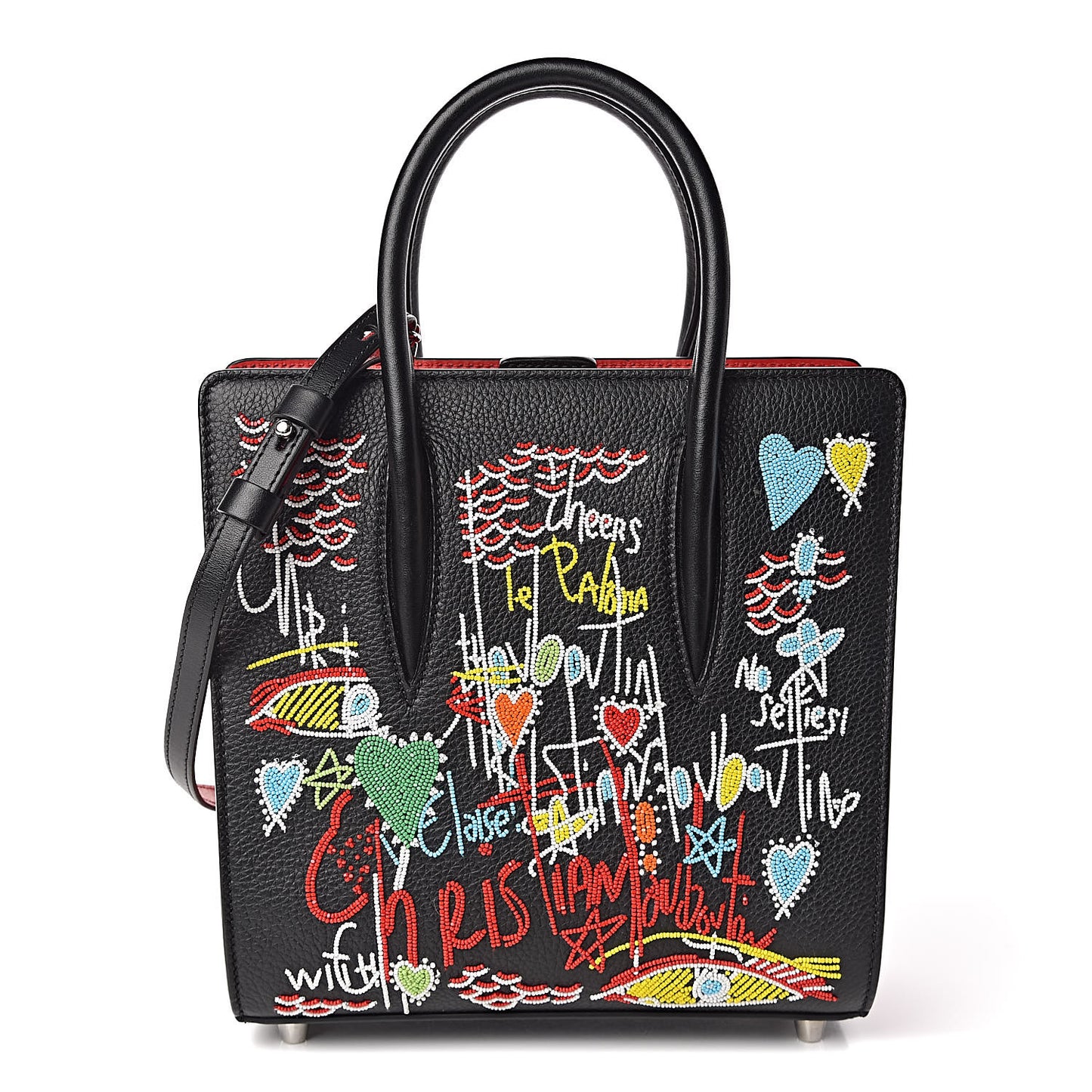 Calfskin Beaded Loubitag Small Paloma Black