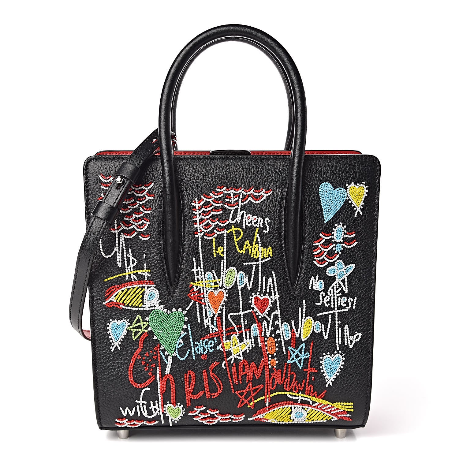 Christian Louboutin Calfskin Beaded Loubitag Small Paloma Black 1 of 10