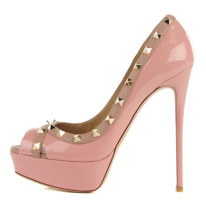 Valentino Garavani Patent Rockstud Peep Toe Platform Pumps 39 Pop Gardenia Poudre 1 of 6