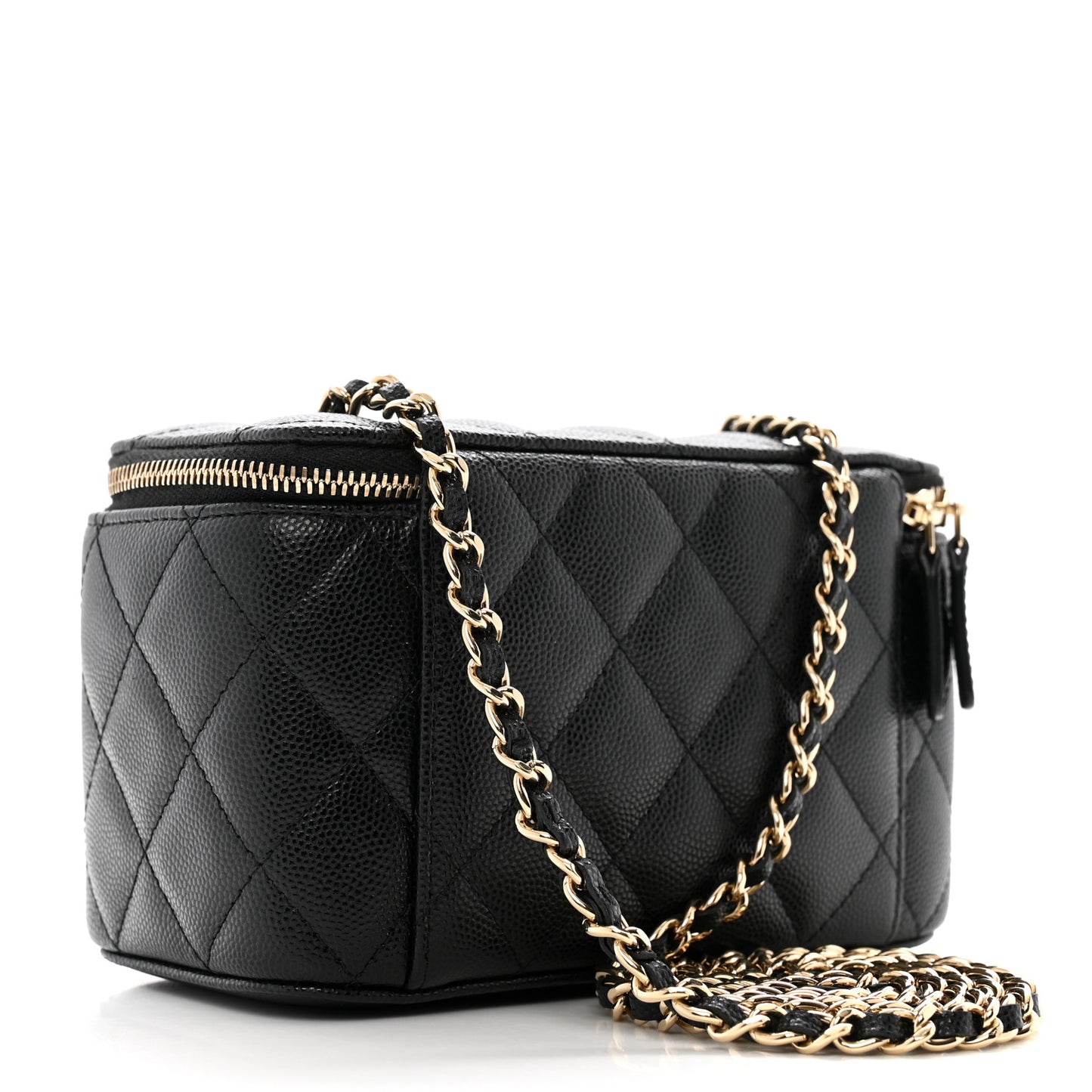 Caviar Quilted Small Vanity Case With Chain Black