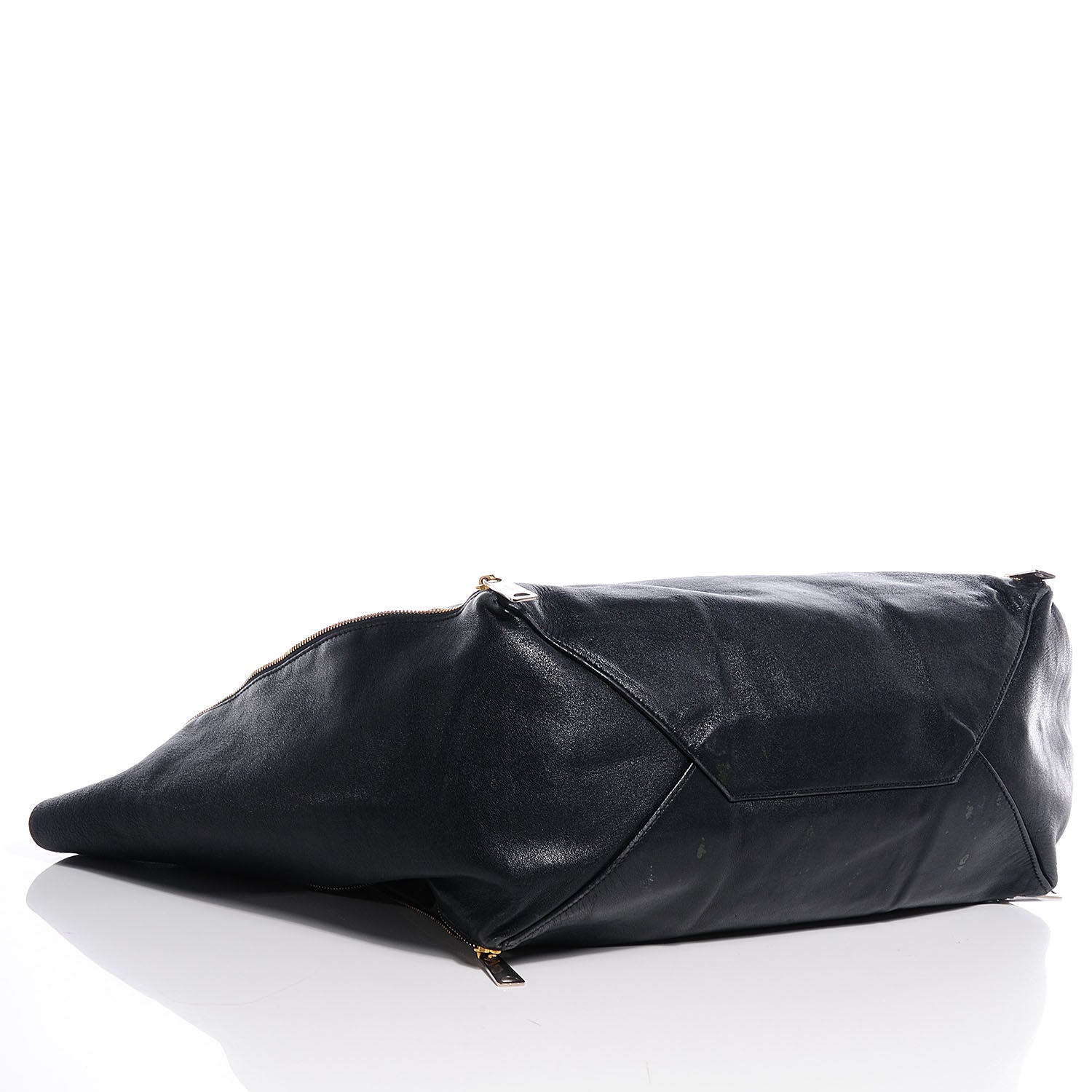 Celine Leather Horizontal Zipper Gusset Cabas Black 4 of 12