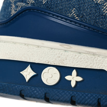 Louis Vuitton Calfskin Embossed Monogram Denim Mens LV Trainer Sneakers 7.5 Blue 14 of 16