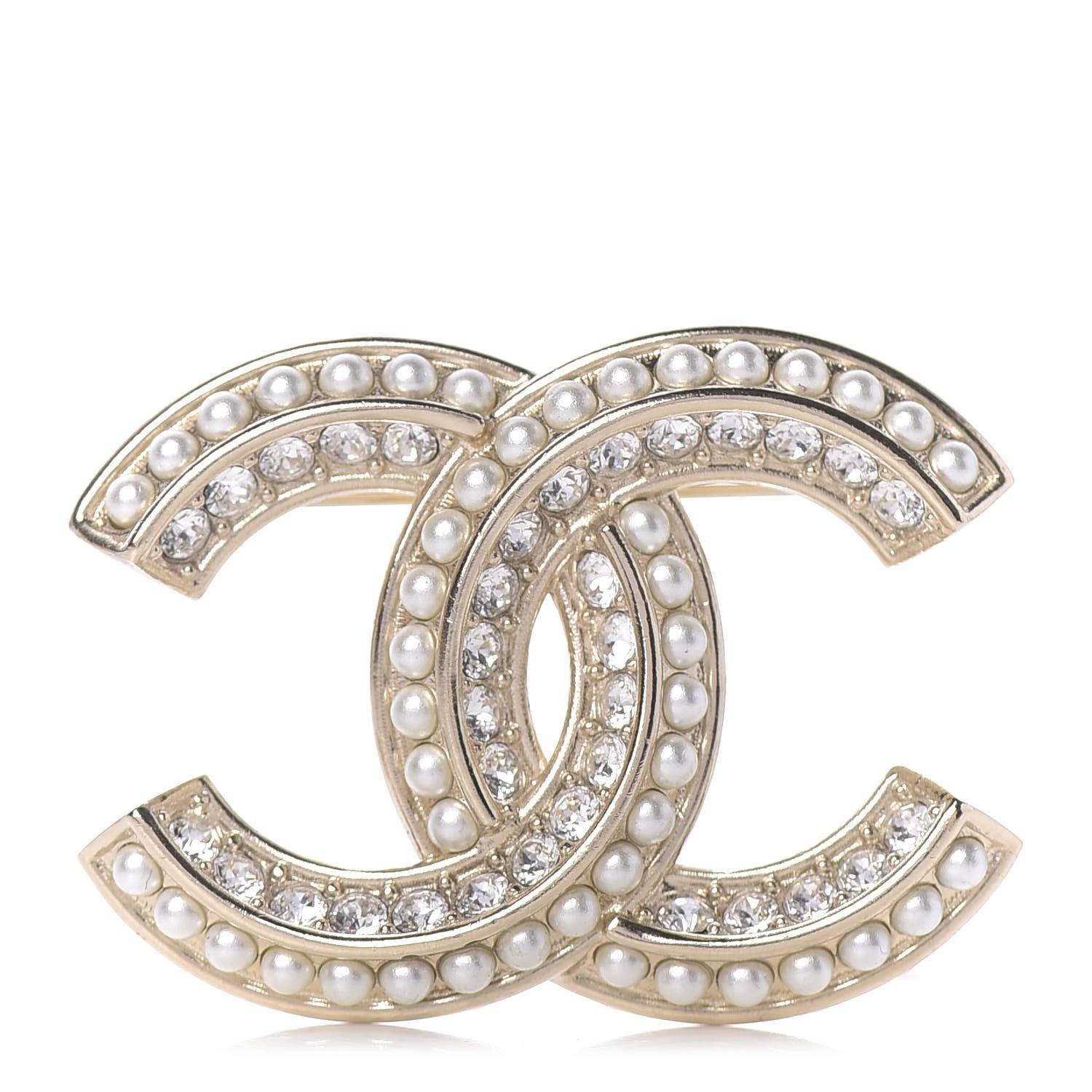Chanel Crystal Pearl Chain Mania CC Brooch Gold 1 of 4