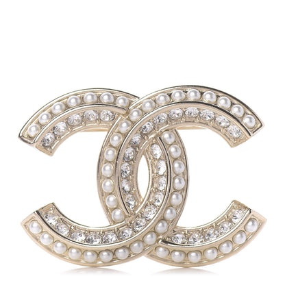 Chanel Crystal Pearl Chain Mania CC Brooch Gold 1 of 4